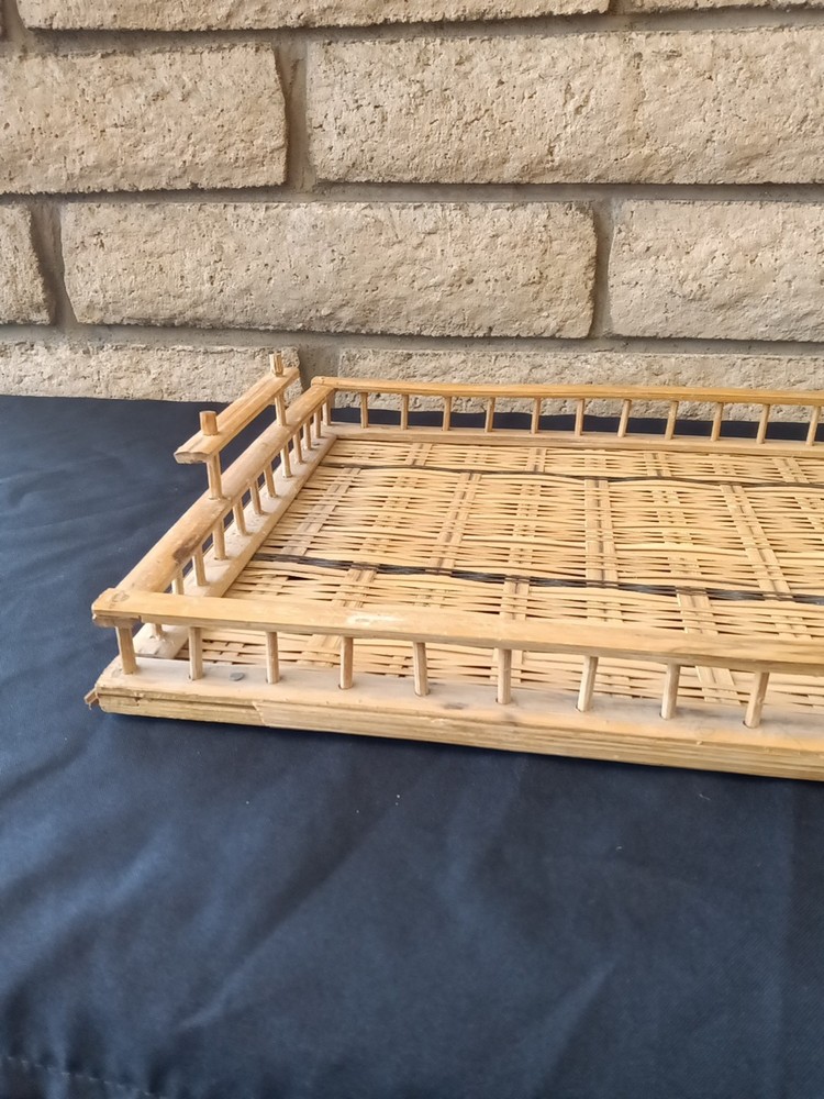 Bamboo Serving Tray Rectangular Sturdy Retro Tiki Barware MCM Boho
