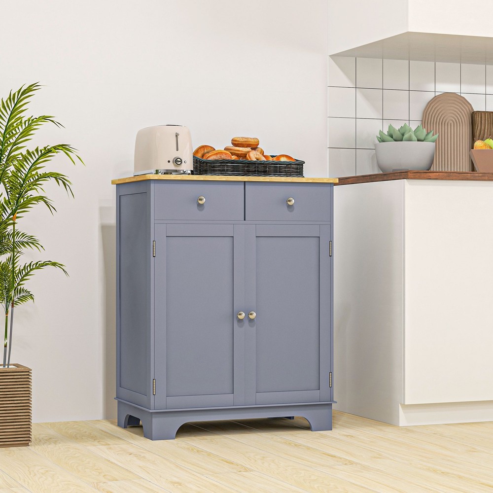 Gray Sideboard Buffet Cabinet 2 Drawers Adjustable Shelf Kitchen Storage