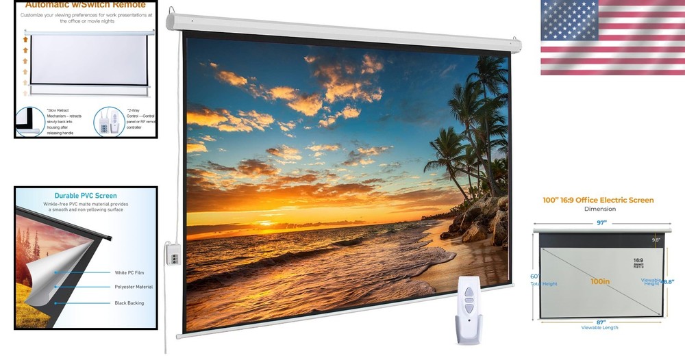 100 Inch Motorized Projector Screen - 16:9 HD Elec