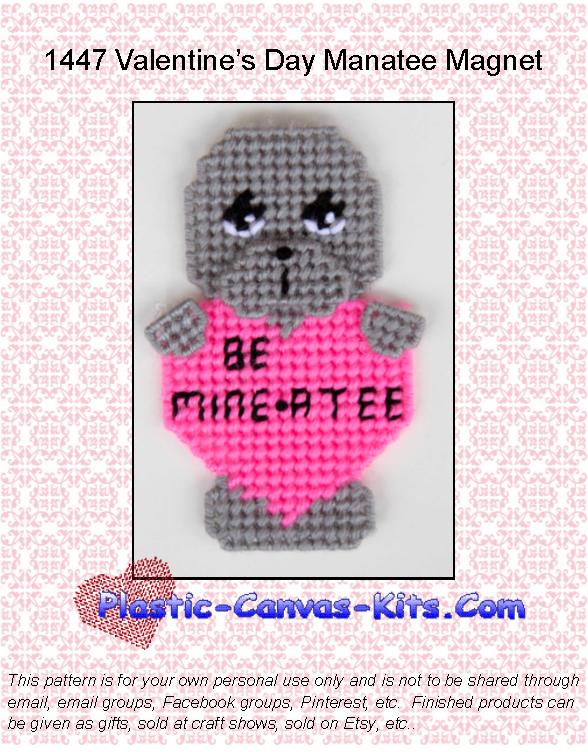 Valentine's Day Manatee Magnet-Plastic Canvas Pattern or Kit