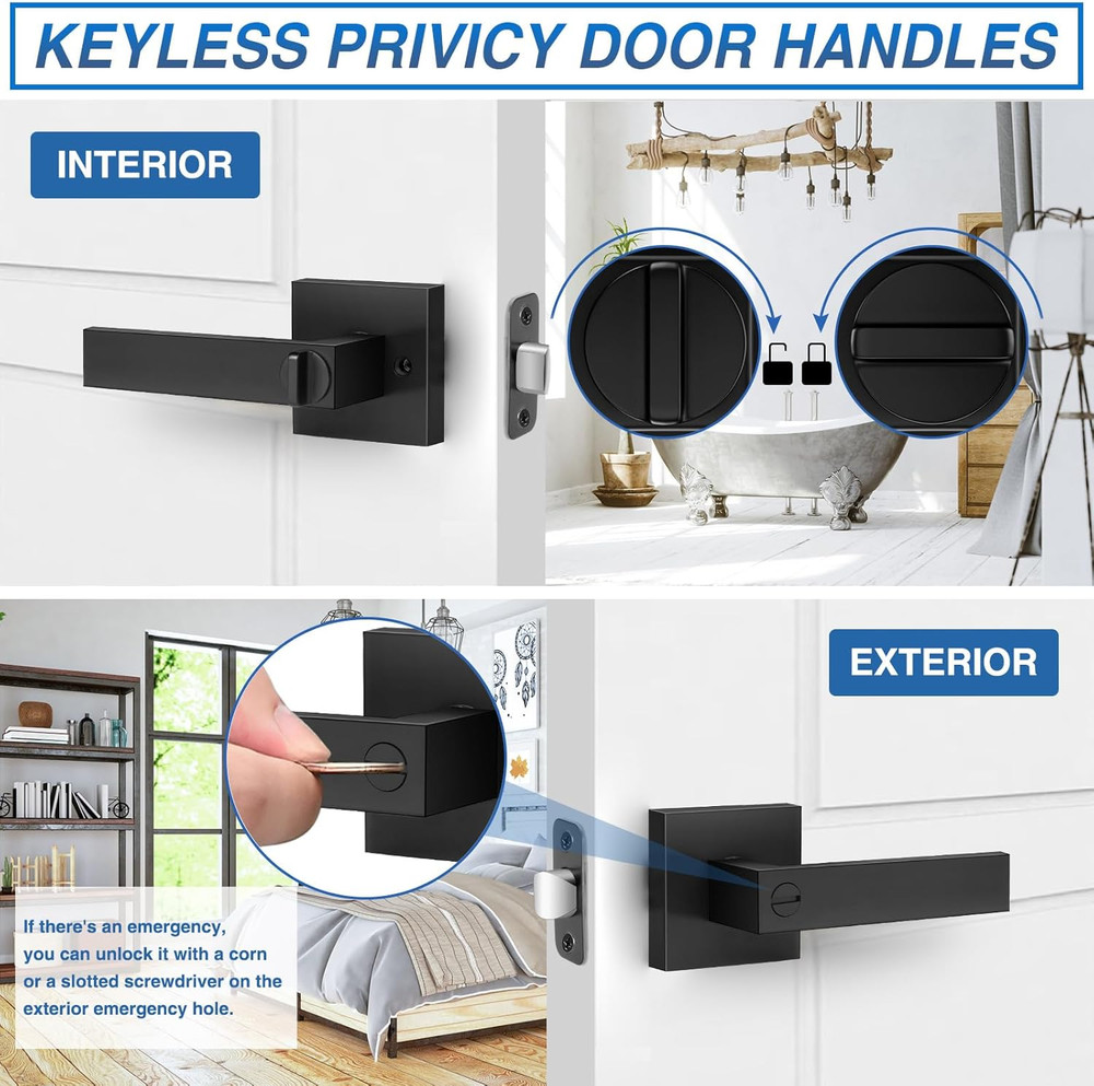 1 Pack Matte Black Door Handles, Keyless Interior Door Knobs, Privacy Door Lever