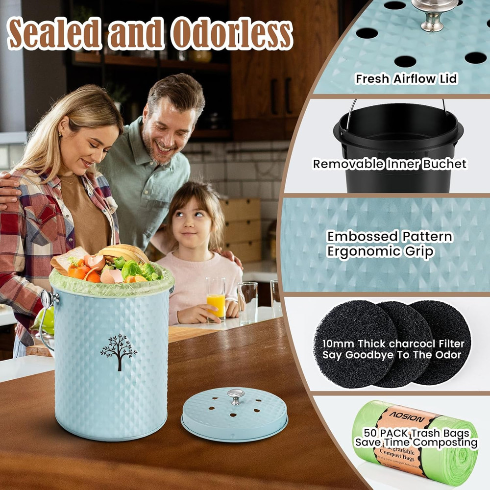 Countertop Compost Bin Kitchen Odor Resistant Indoor Compost Bin Lid