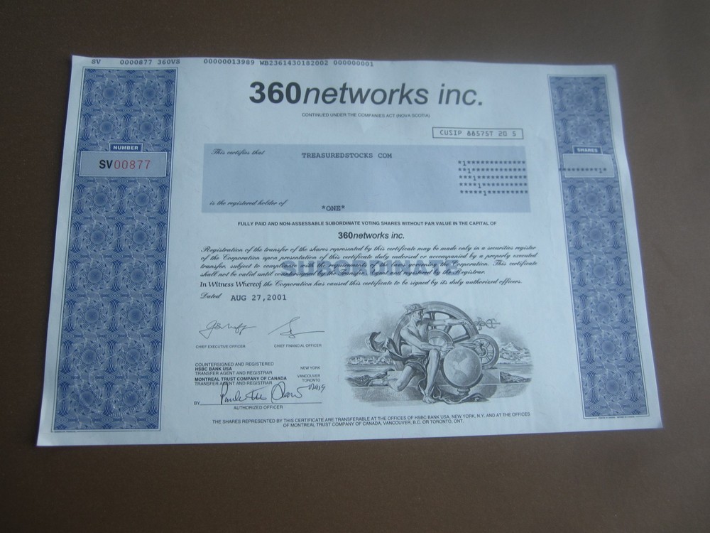 2001 - 360networks Inc. - Stock Certificate