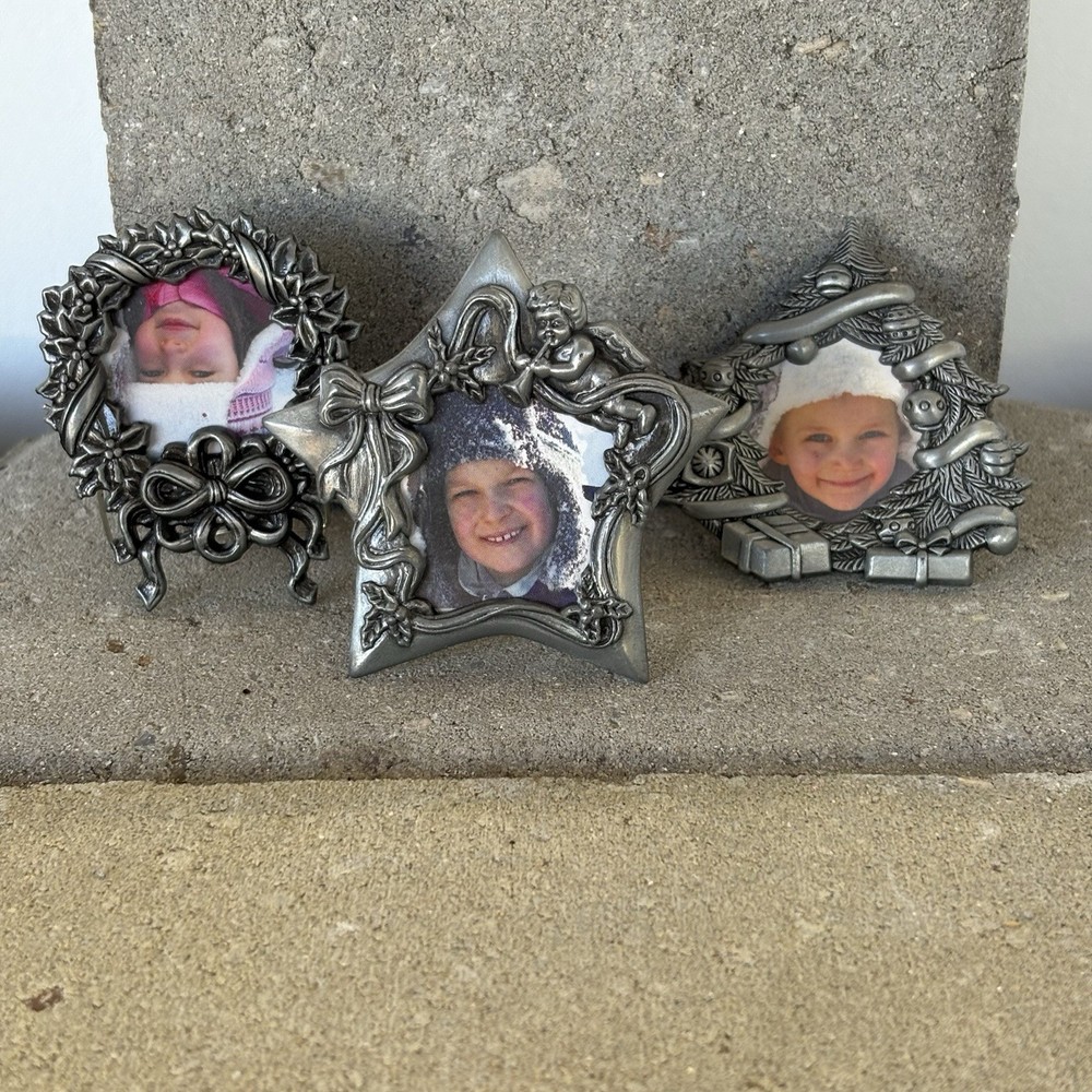 Christmas Tiny Frames Pewter Different Shapes Tree Wreath Star