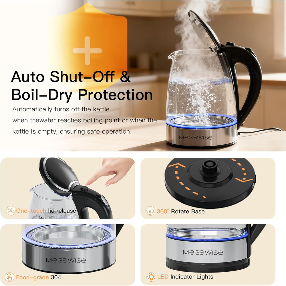 Electric Glass Kettle with Auto Shut-Off (1.8L)