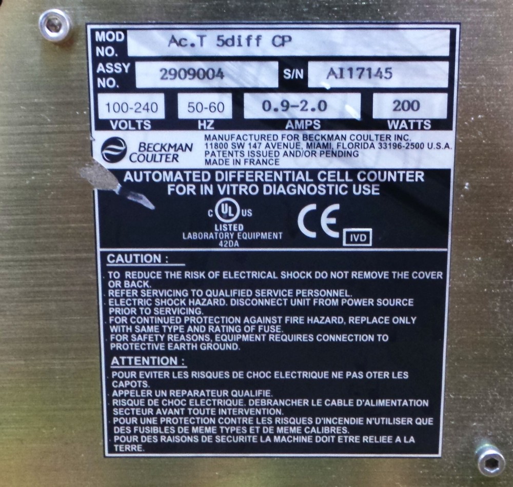 Beckman Coulter Ac.T 5diff CP Hematology Analyzer.