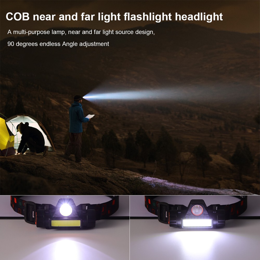 2 Pcs Headlamp Headlight Head Band Torch Waterproof Flashlight USB Rechargeable