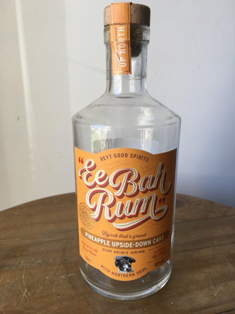 Empty Ee Bah RUM Bottle 70cl pineapple upside down cake UPCYCLE RECYCLE CRAFT