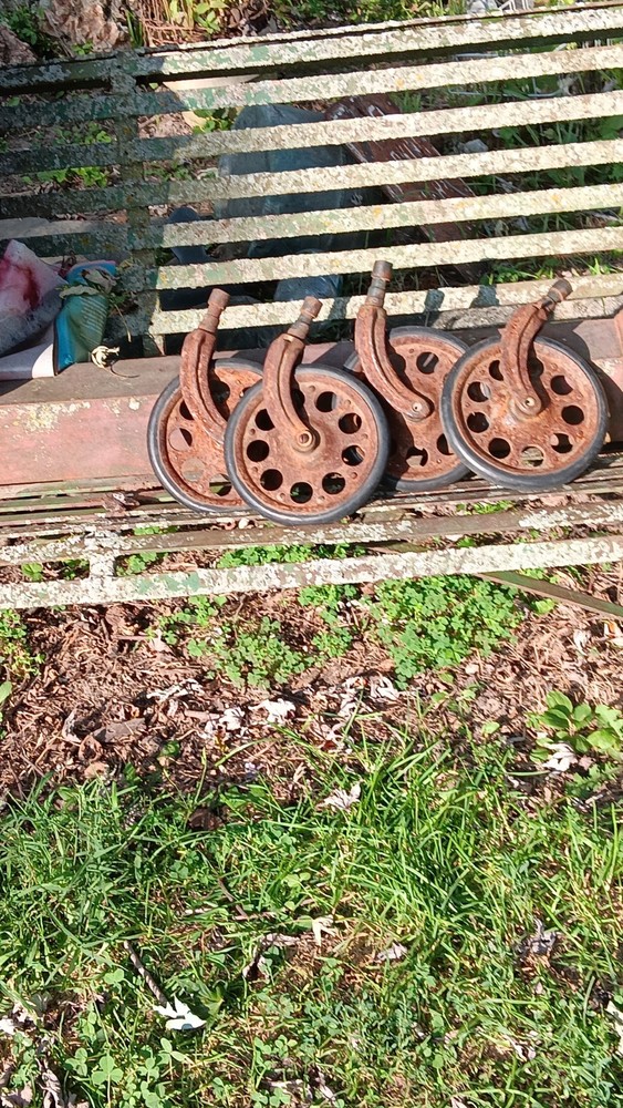 4 Antique Cast Iron Industrial Wheels