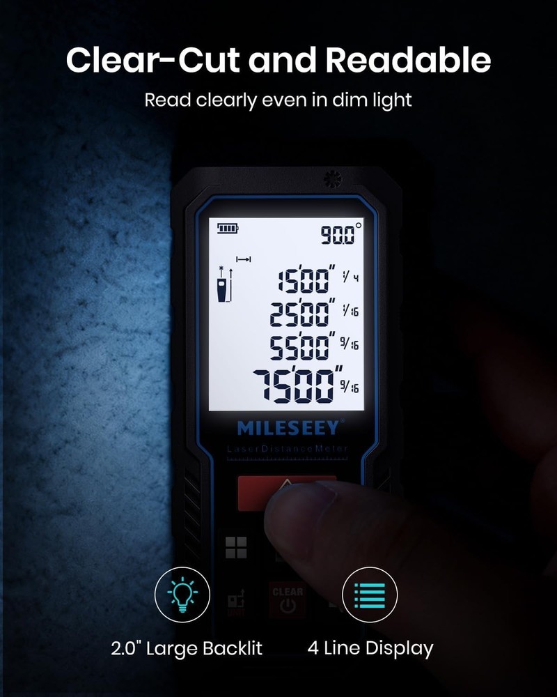 Laser Measure Device, 229ft Accuracy, 2mm, LCD Backlit
