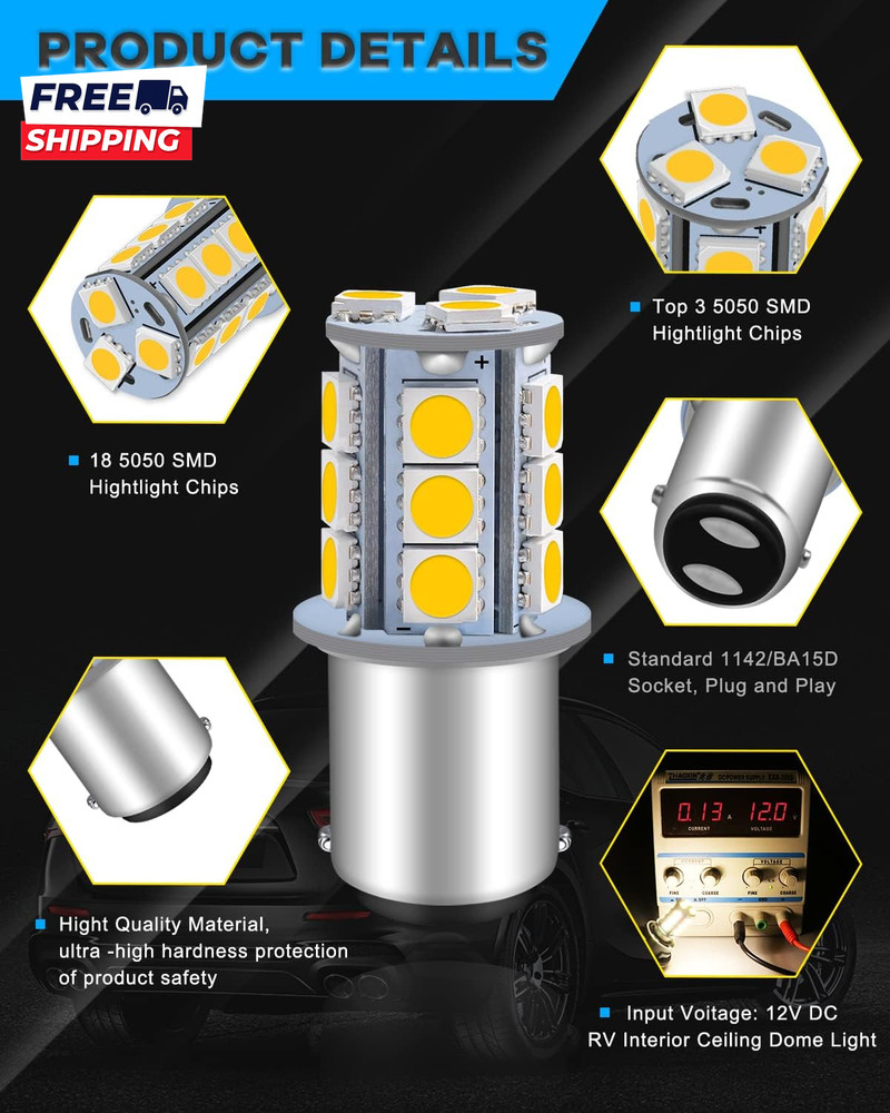 6-Pack 1076 LED Bulb for RV 1142 1004 BA15D Warm White Bulb Replacement