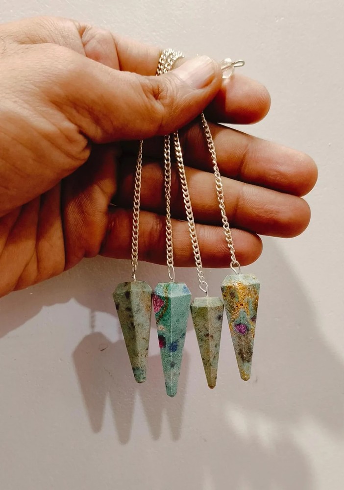 Handcrafted Ruby Zoisite Pendulum: Natural Gemstone Dowsing Tool