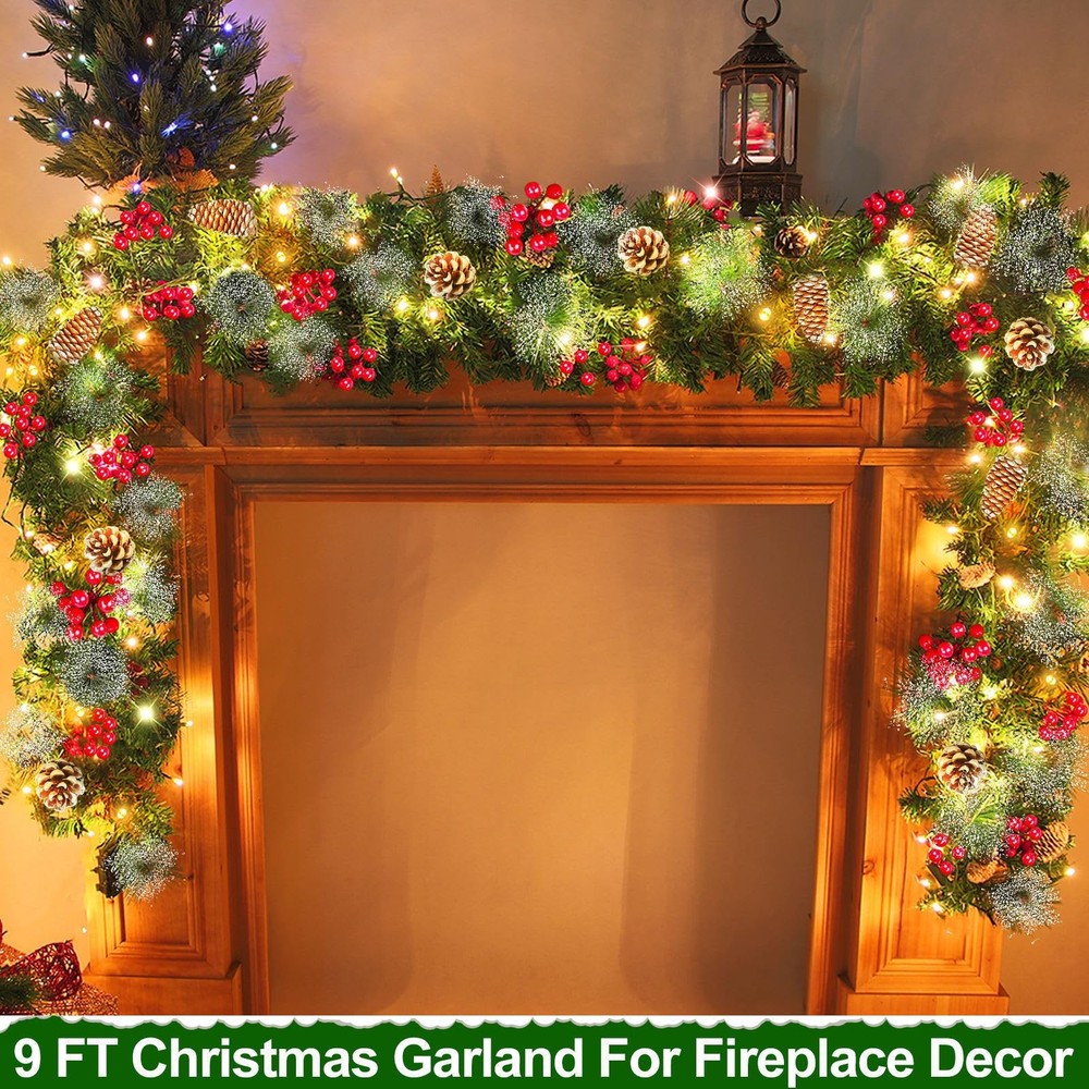 Timer & 8 Modes 9 Ft Prelit Christmas 9FT, 9ft-spruce-warm White Lights