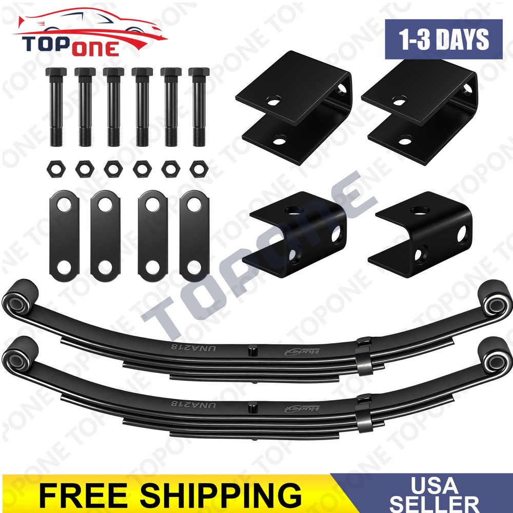 For 3500lbs Single Trailer Axle 4 Leaf Double Eye Leaf Springs + Hanger Kit