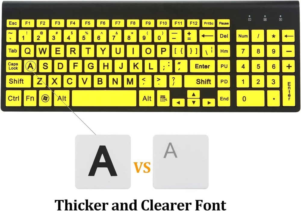 Large Print Wireless Keyboard & Mouse Set for Easy Typing - Ideal for Low Vision