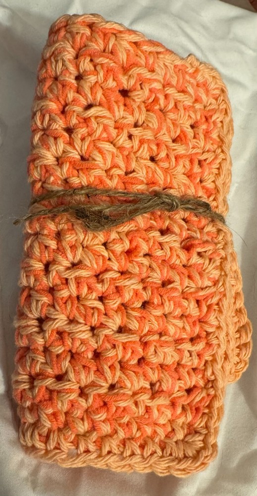 NEW HAND CROCHETED DISH CLOTH & HAND TOWEL-MULTI ORANGE