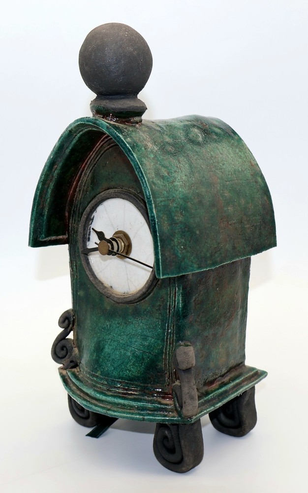 Stonesplitter Raku Pottery Mantle Clock With Mouse - Working
