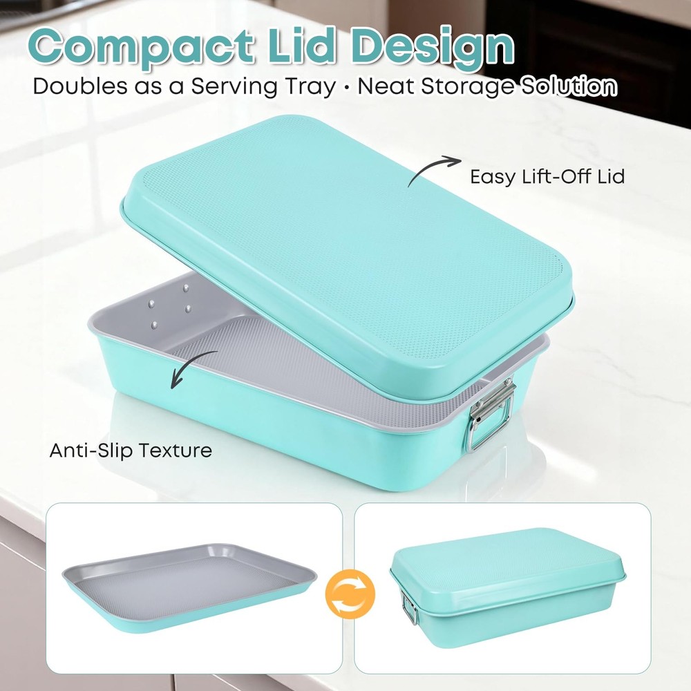 Spmarkt 21-pieces Stackable Nonstick Bakeware Set, L, Blue+Grey