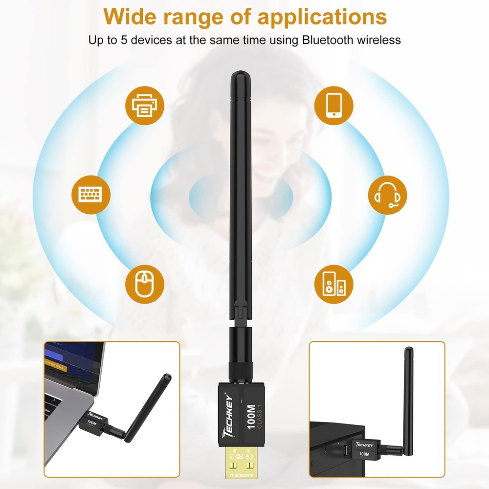 Long Range USB Bluetooth 5.3 Adapter for Desktop PC - 328FT Wireless Transfer