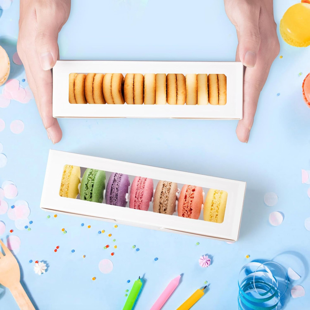 20 Pack Macaron Boxes with Window - 7.3x2x2 in Macaron Packaging Containers Hold