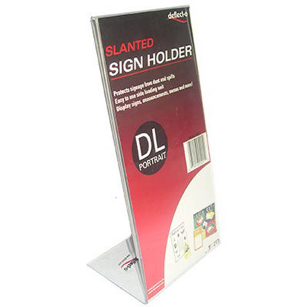 Deflecto Slanted Plastic Portrait Single Sign Holder L Shaped Side Loading