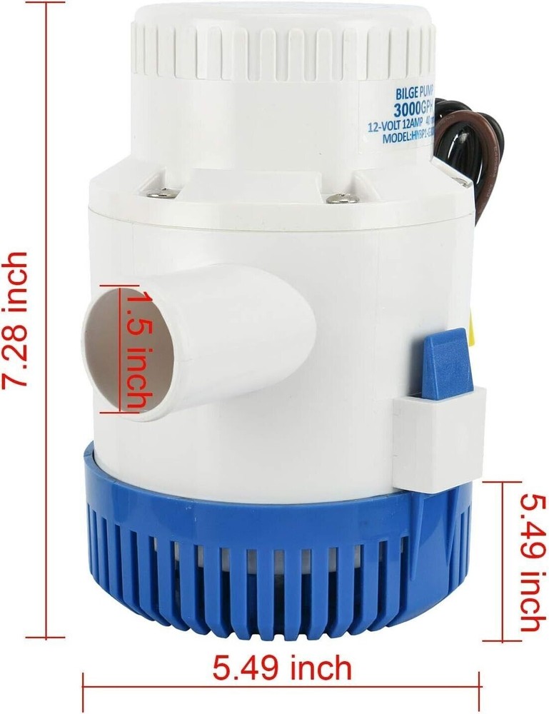 12V 3000GPH Bilge Pump Boat Marine Water Pump Submersible Plumbing Electric Pump