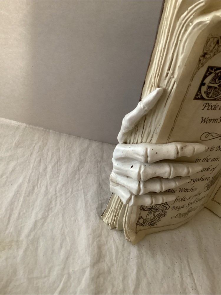 Open Spell Book W/ Skeleton Hands Halloween Prop Decor