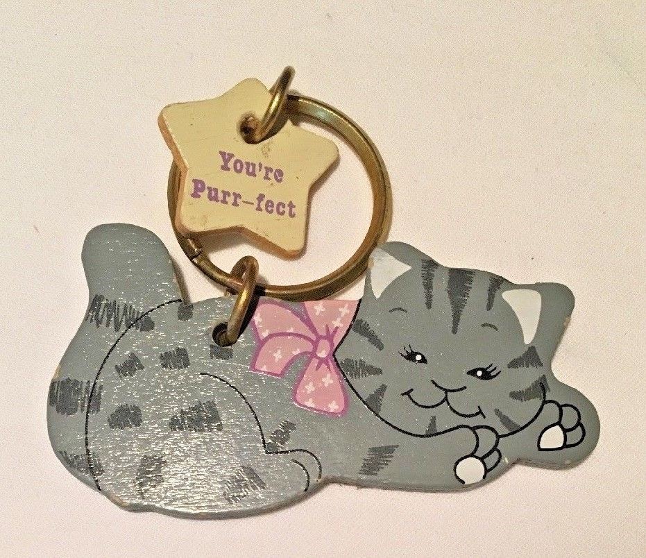 Wood Cat Keychain Key Ring