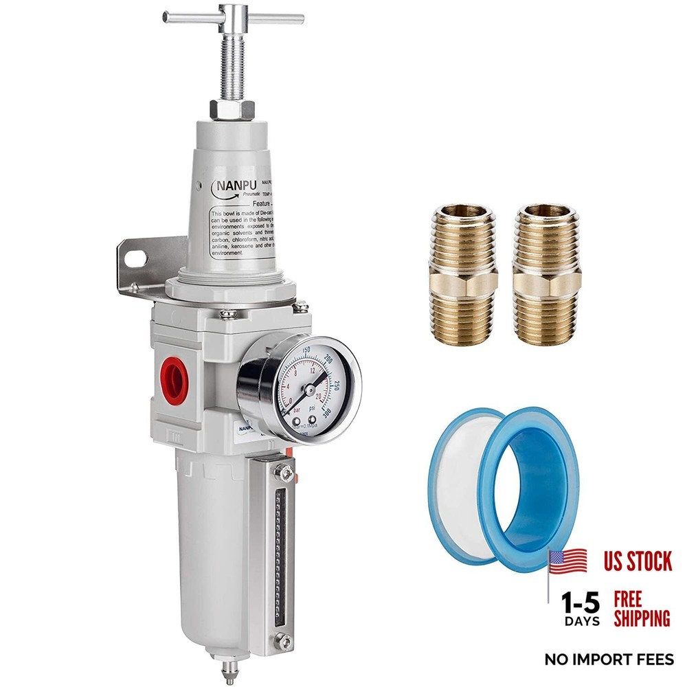 High Pressure Air Filter/Regulator Combo, T-Handle, Semi-Auto Drain, 3/4" NPT