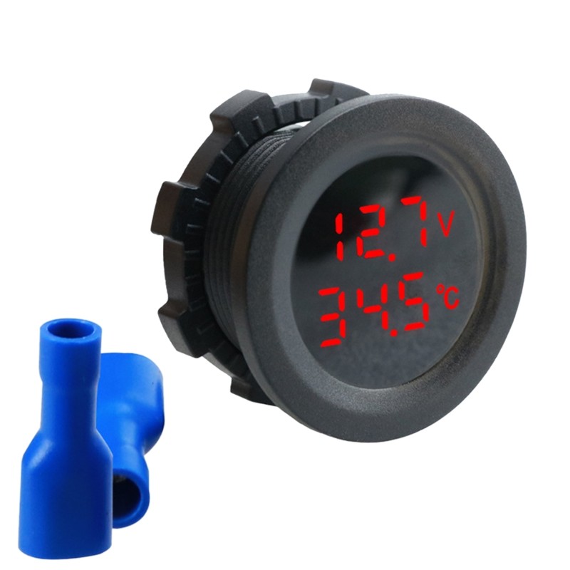 2 in1 Round Temperature Voltmeter Modified Automotive Voltage Test