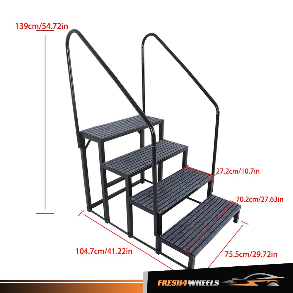 660 lbs Load Capacity RV Steps Outdoor 4 Steps with 2 Handrails w/ Step Mat