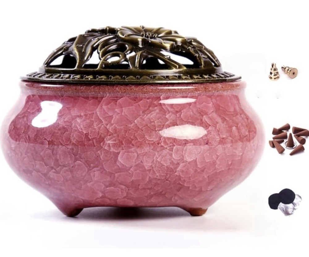 Ceramic Incense Burner with Stick Holder + Insulation use for Violet