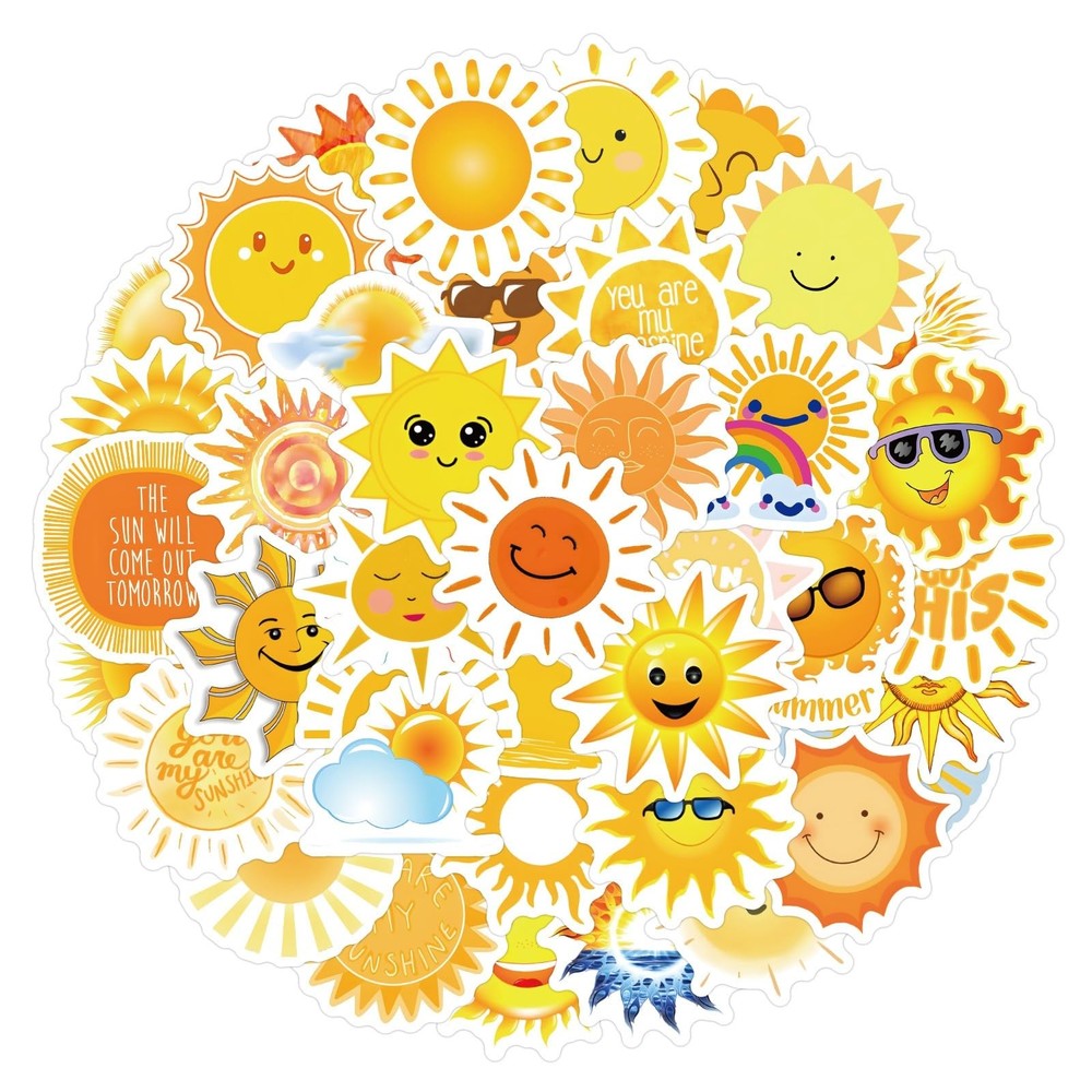 60pcs Sunshine Stickers - Vinyl Waterproof Cute Sun for