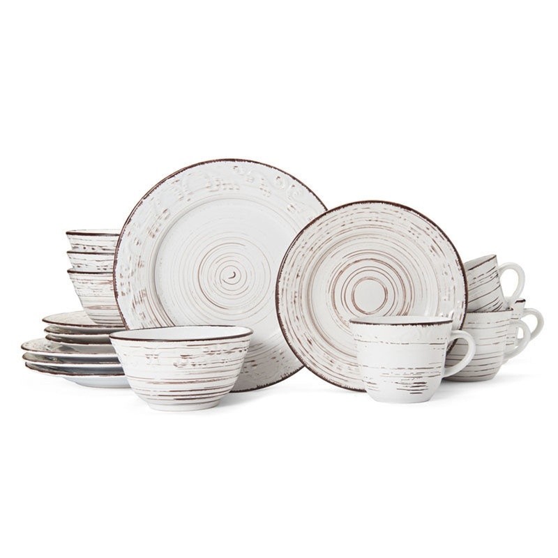 Rustic Trellis White 16 Piece Dinnerware Set Stoneware Farmhouse Tableware New