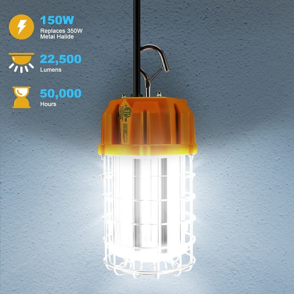 2-Pack 150W LED Temporary Construction Work Light For Basement Workshop Portable