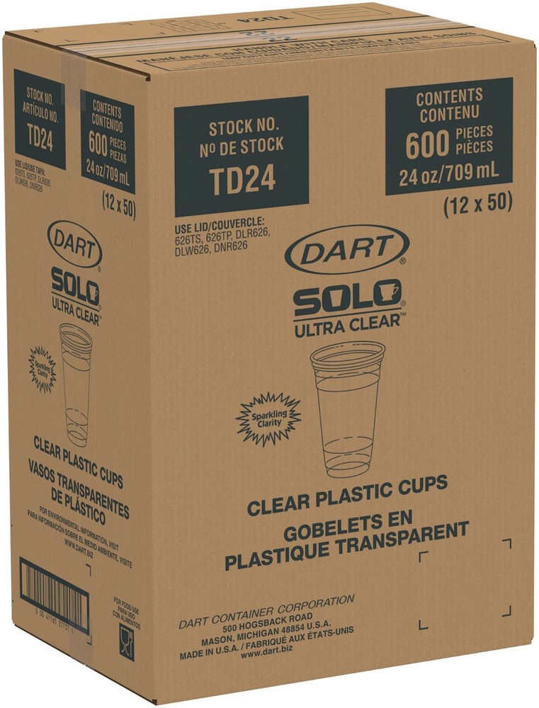 Dart TD24 Ultra-Clear PET Cold Cup 24 oz Premium Stackable 600/Case