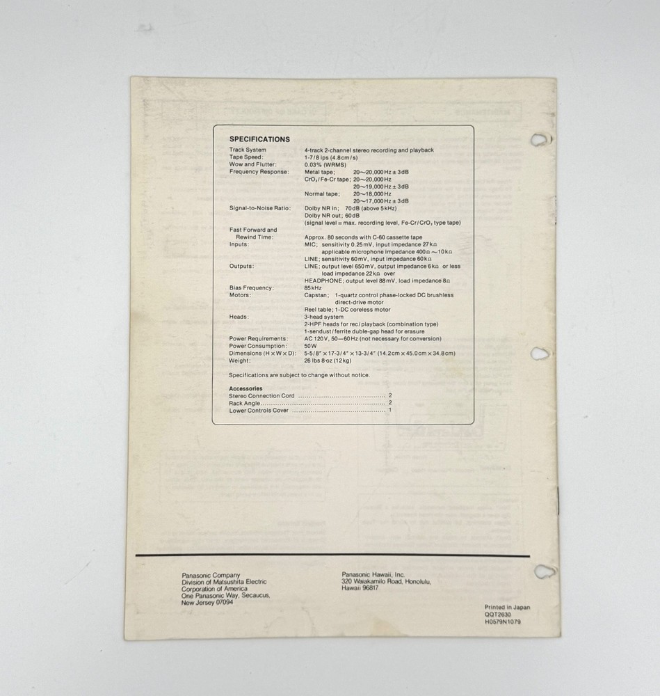 TECHNICS OPERATING INSTRUCTIONS - ORIGINAL