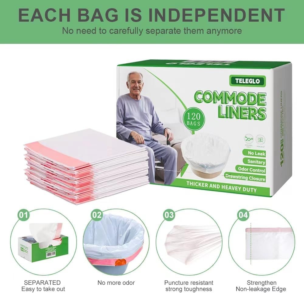 Commode Liners 120PCS Bedside Commode Liners Disposable-Portable Toilet Bags for