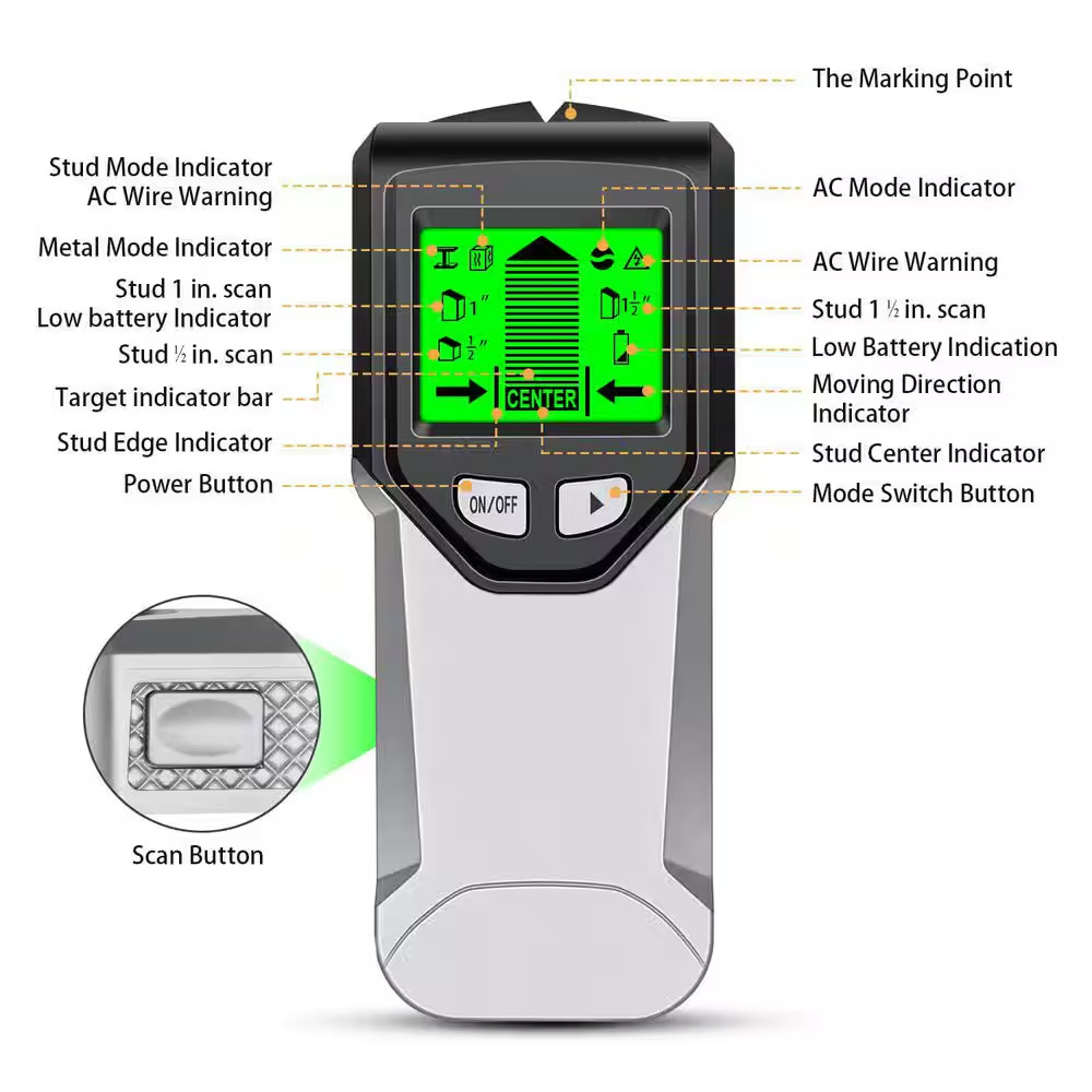 5 in 1 Wall Scanner Stud Finder with Microprocessor Chip and HD LCD Display Mist