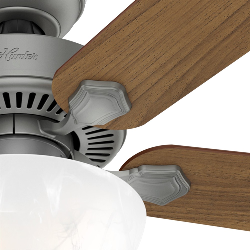 Hunter Fan 52 in Traditional Matte Silver Ceiling Fan with Light and Pull Chain