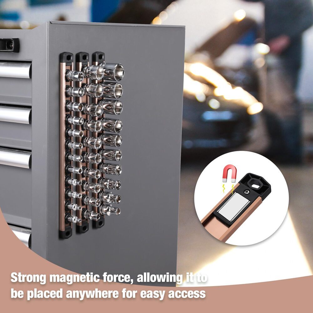 WORKPRO Magnetic Socket Organizer 3/8" Dr Heavy Duty Aluminum Alloy Socket Rails