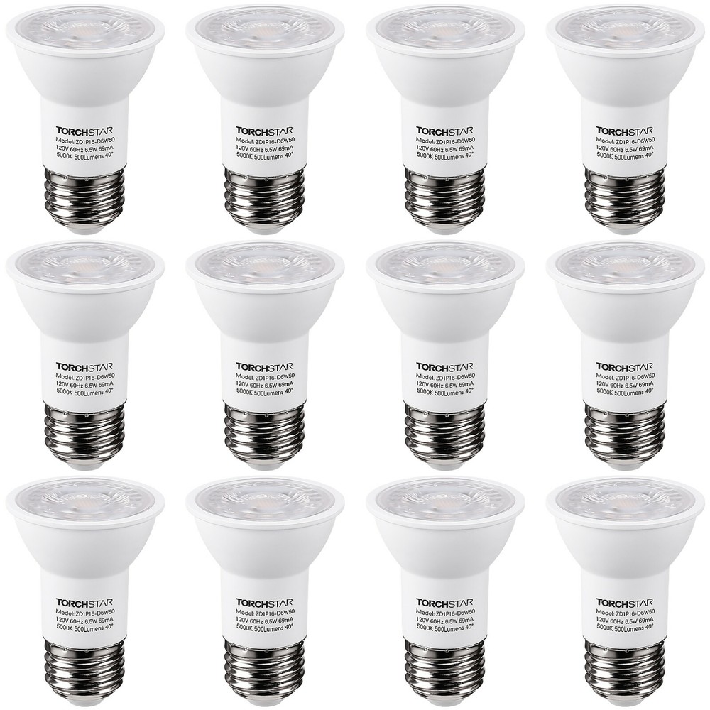 12-Pack PAR16 LED Spotlight Bulb, Dimmable 6.5W=50W Track Light Bulbs 5000K