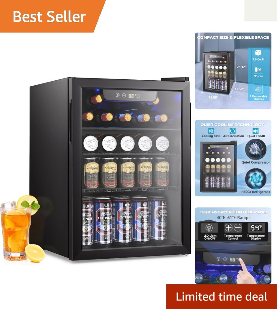 High-Performance 95 Can Beverage Refrigerator with LED Display - Compact Design