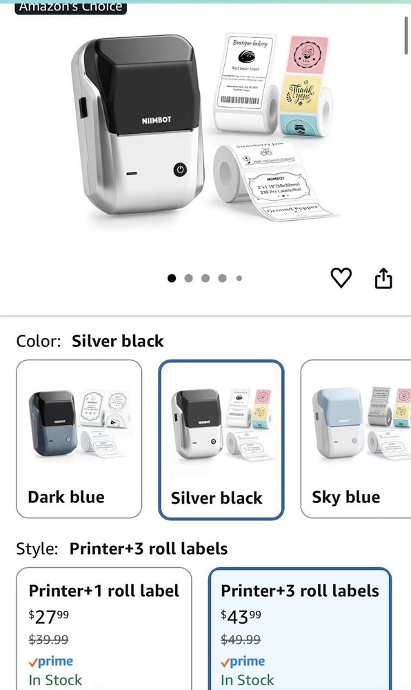 NIIMBOT B1 2" Thermal Label Maker Printer Silver