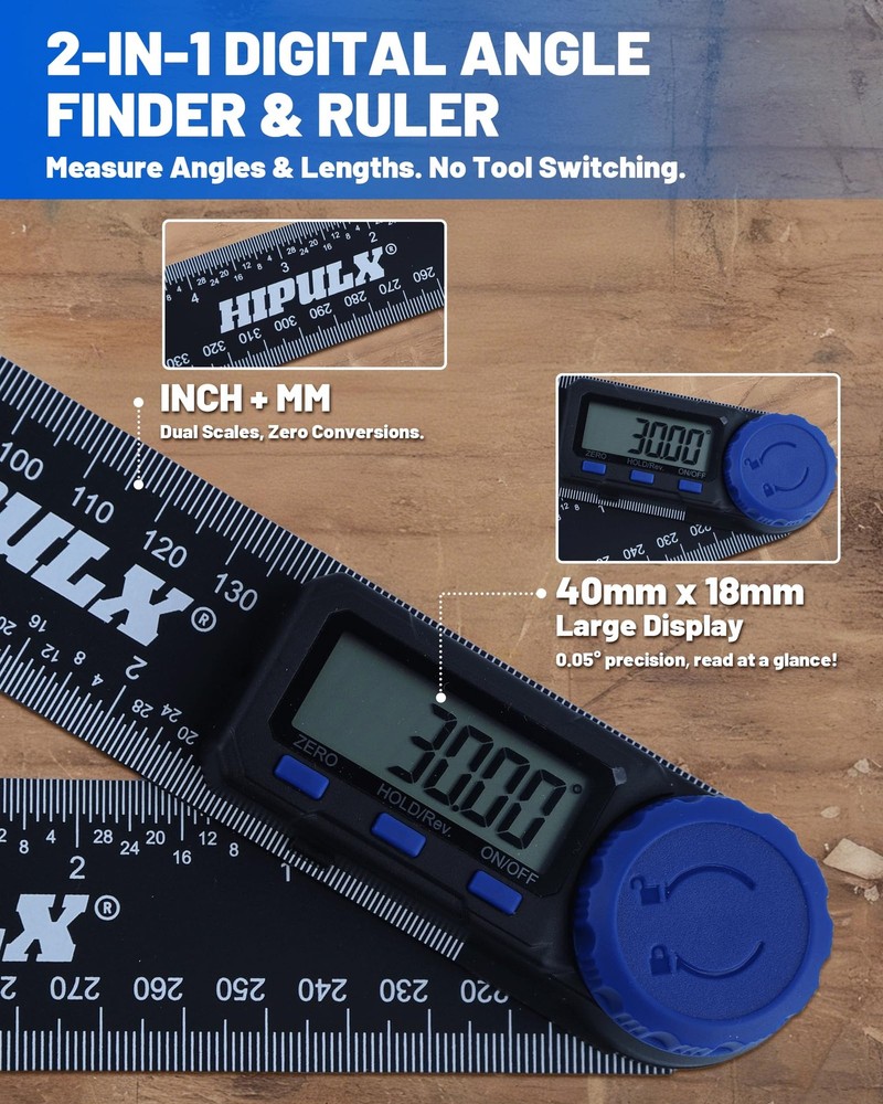 Digital Angle Finder Tool, 7 Inch Digital Protractor with LCD Display, 0-360°...