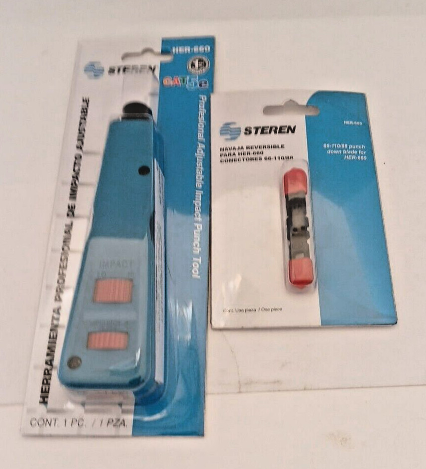 Steren Adjustable Impact Punch Down Tool With 66-110/88 Punch blade combo