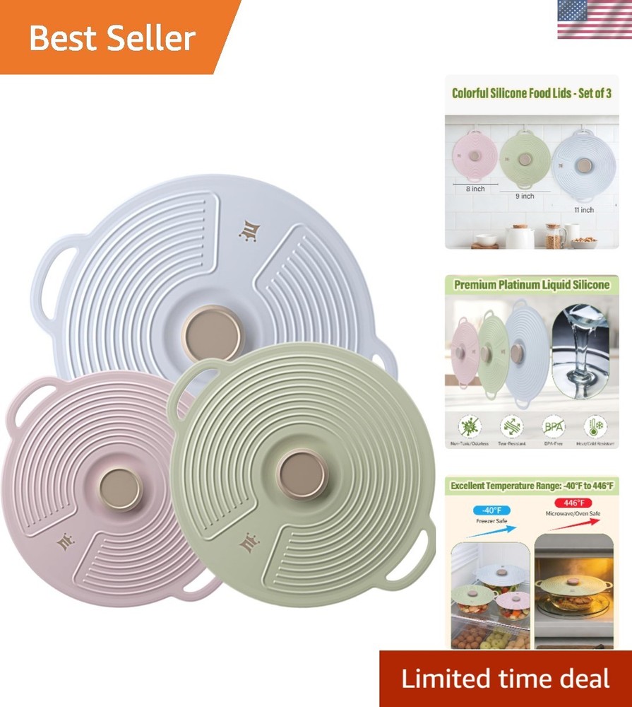 Microwave & Dishwasher Safe Silicone Lids - 3 Pack for All Kitchen Needs
