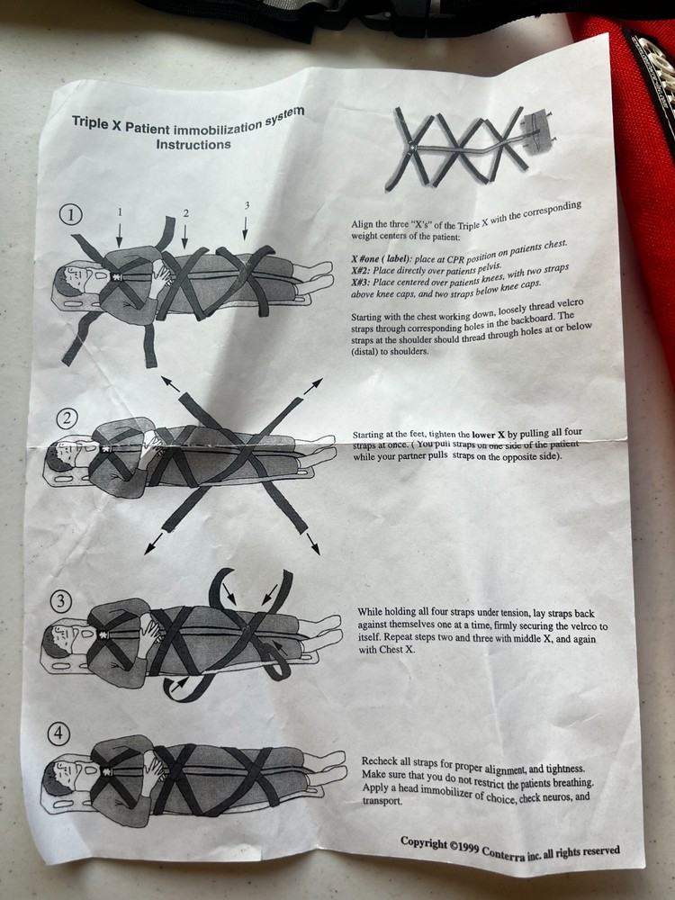 Conterra Triple X Strap System EMS use on spine boards