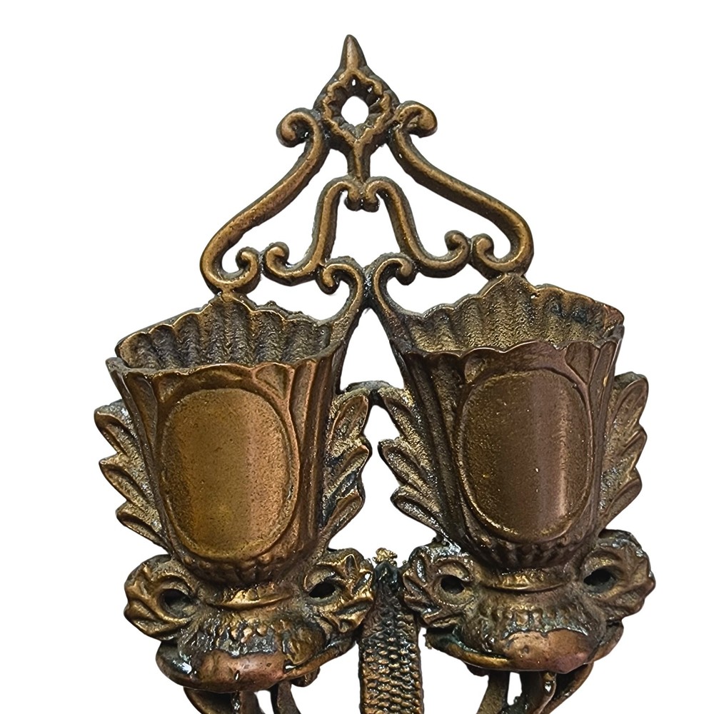 Antique Victorian Brass Double Pocket Match Holder