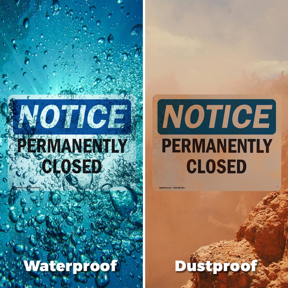 (2 Pack) Permanently Closed OSHA Notice Sign Decal Metal Plastic